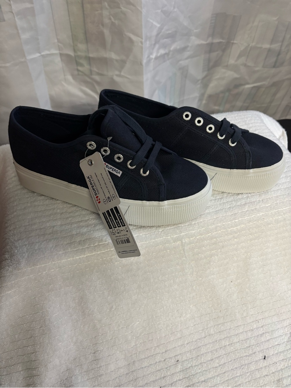 Superga Navy Canvas Platform Sneaker